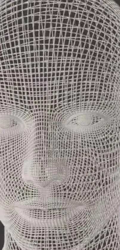 3D wireframe head on black background.