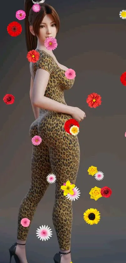 3D rendered woman in leopard print outfit and high heels.