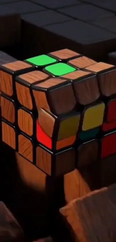 3D wooden cube with vibrant colors