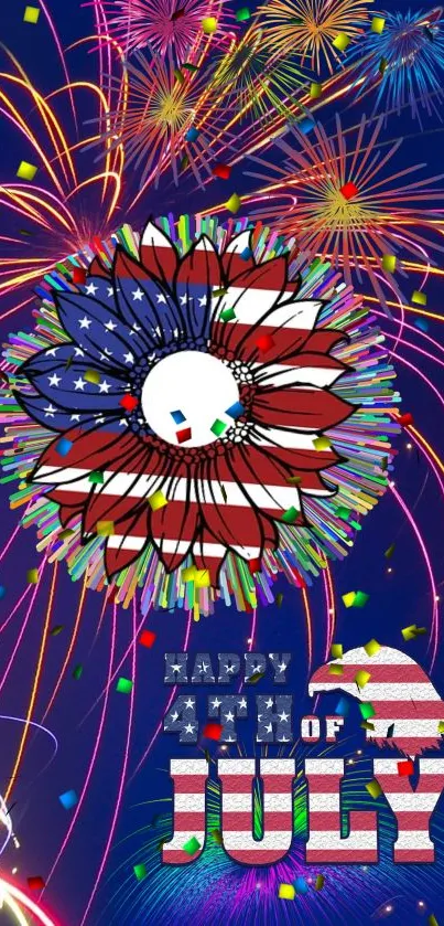 4th of July wallpaper with fireworks and American flag design.