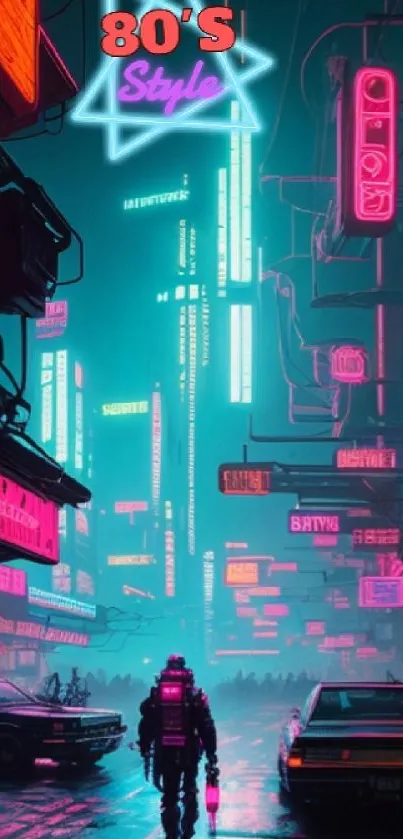 80's retro cyberpunk city with neon lights and futuristic design.