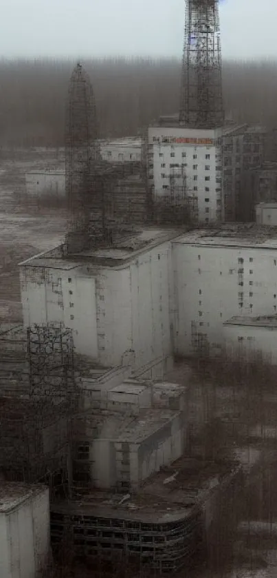 Eerie view of an abandoned industrial site with muted gray tones.