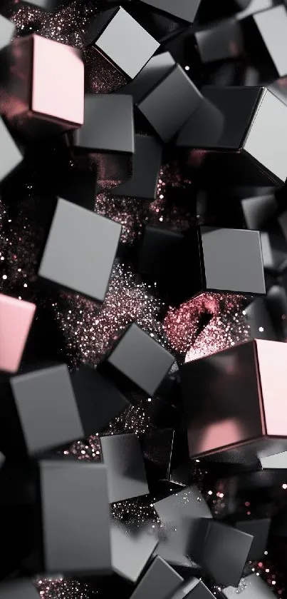 Black and pink 3D abstract cubes wallpaper.