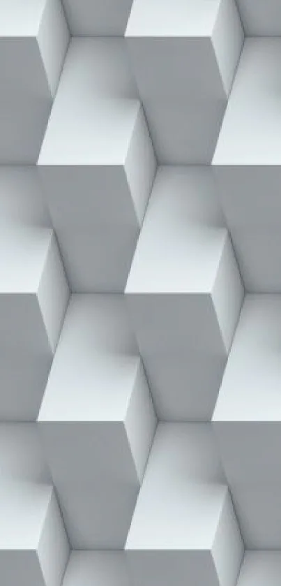 Abstract 3D cube pattern wallpaper in light gray with geometric design.