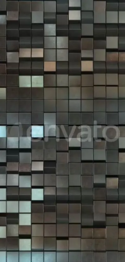 3D abstract cube wallpaper with metallic tones and grid pattern.