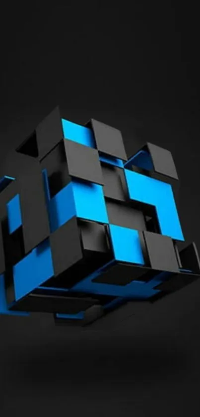 3D geometric blue and black cube abstract wallpaper.