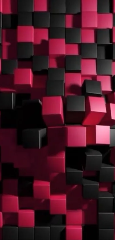 3D wallpaper with abstract red and black cubes.