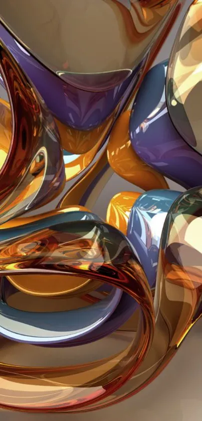 Colorful abstract 3D curves wallpaper in bronze tones.