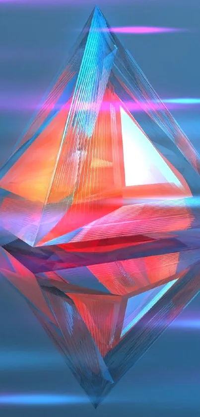 3D geometric crystal with blue and orange hues.