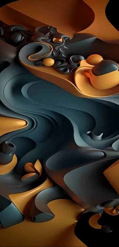 Abstract 3D mobile wallpaper with orange and teal swirls.