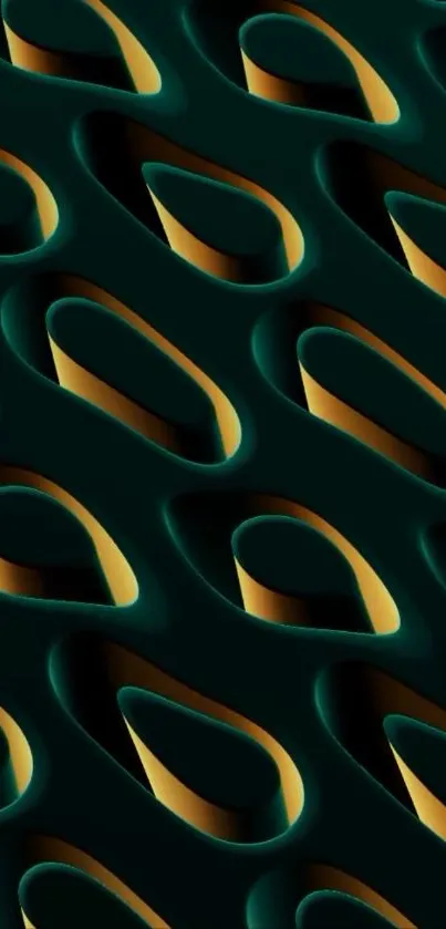Abstract 3D dark green pattern wallpaper with geometric shapes.