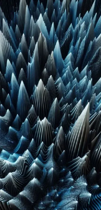 Abstract 3D peaks in blue for mobile wallpaper.