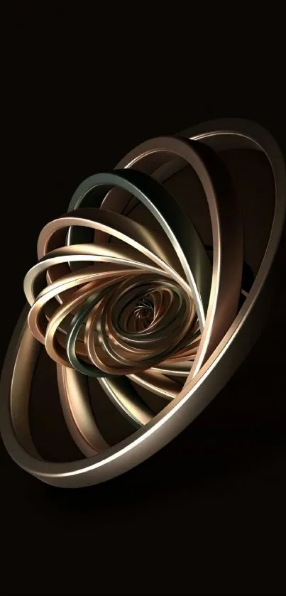 3D abstract swirl with brown hues on a black background.