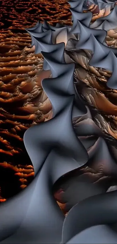 Abstract 3D brown textured wallpaper with flowing shapes.