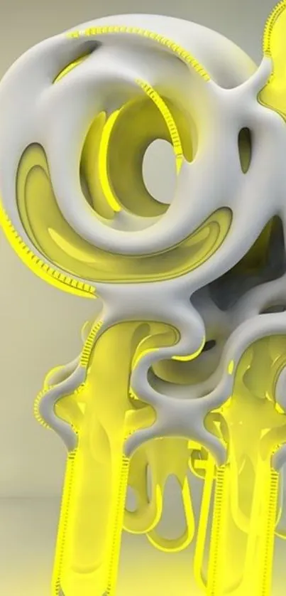 Abstract 3D wallpaper with yellow and white melting design.