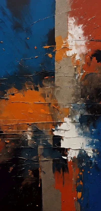 Vibrant abstract art wallpaper, blue and orange hues.