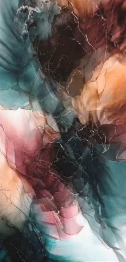 Abstract vibrant design with teal and brown hues on mobile wallpaper.
