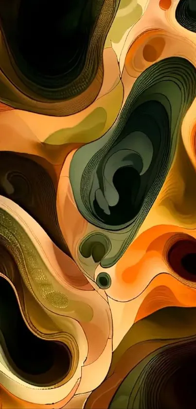 Abstract fluid pattern mobile wallpaper in warm colors.
