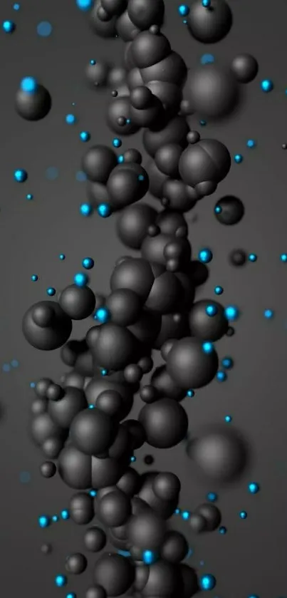 Abstract wallpaper with black and blue floating spheres.