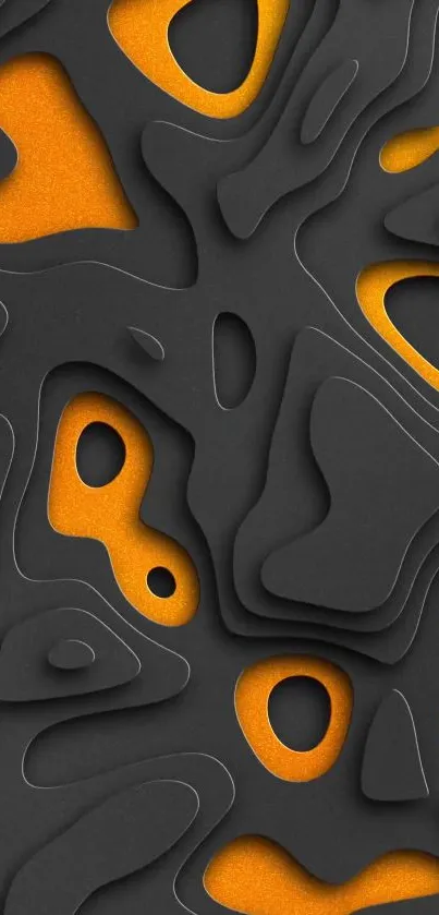 Black and orange abstract wallpaper with layered shapes.