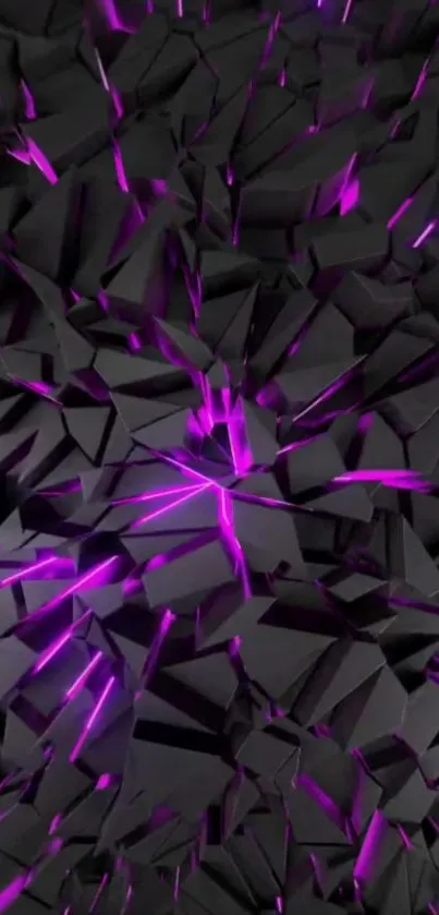 3D black geometric wallpaper with purple neon accents.