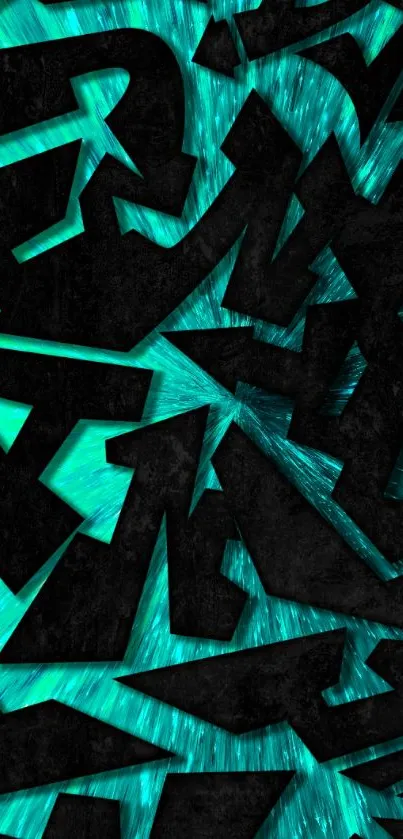 Abstract black and teal shapes on a dynamic wallpaper.