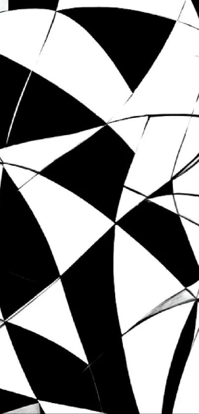 Abstract black and white geometric mobile wallpaper with dynamic shapes.