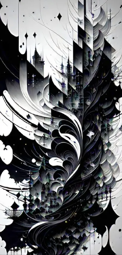 Abstract black and white art with intricate patterns and modern design.