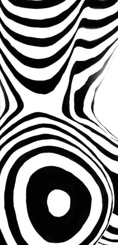 Black and white abstract pattern wallpaper with circular designs.