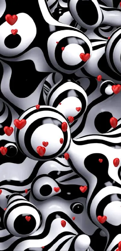 Black and white abstract 3D pattern wallpaper.