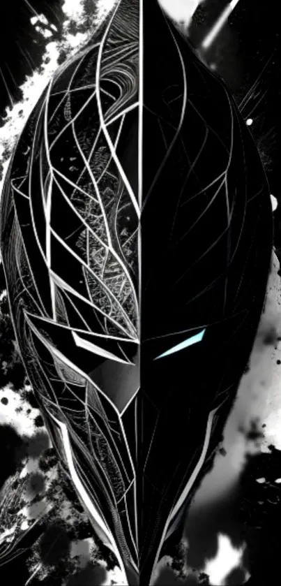 Abstract black and white mask with artistic design.