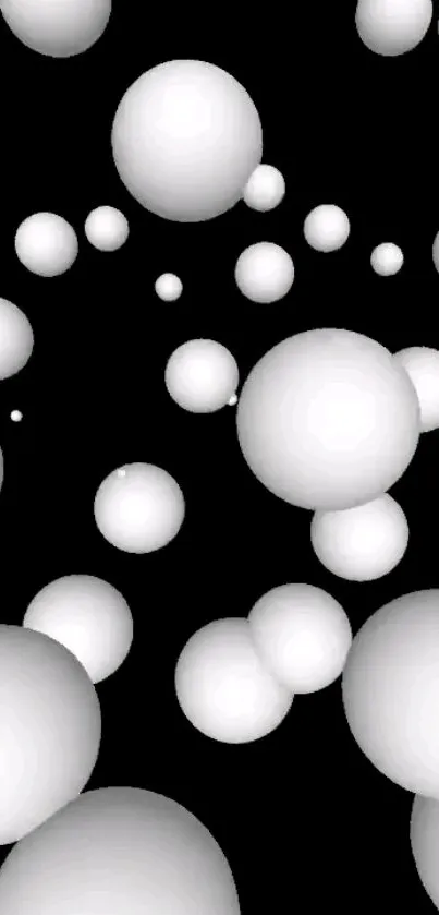 Abstract black background with floating white spheres.