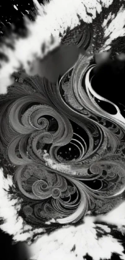 Abstract black and white swirling art design wallpaper for mobile.