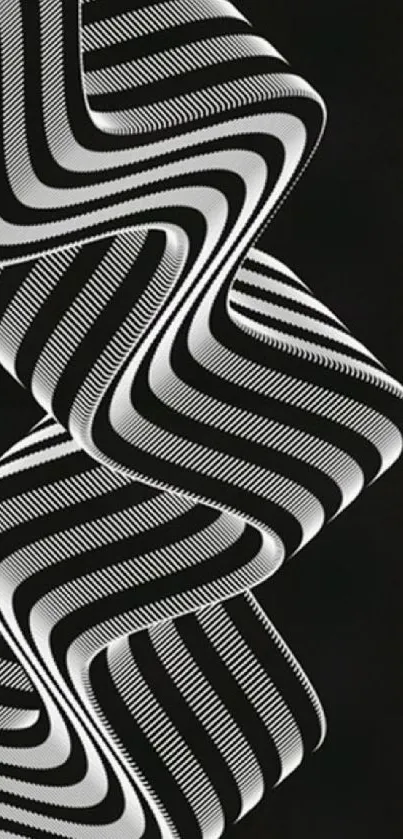 Black and white wavy abstract wallpaper with geometric design.