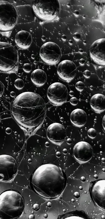 Monochrome abstract art with floating bubbles design.