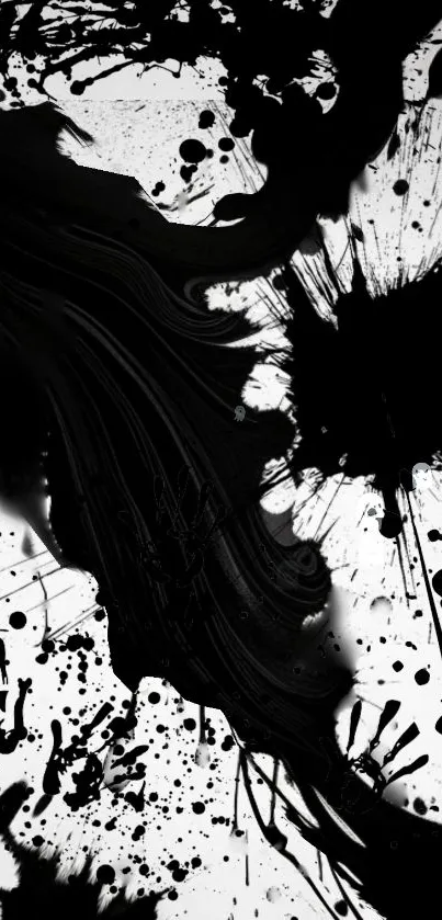 Abstract black ink splash art on white background for mobile wallpaper.
