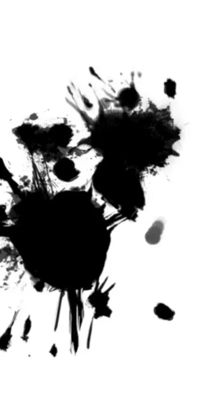 Abstract black ink splatters on a white background, ideal for mobile wallpaper.