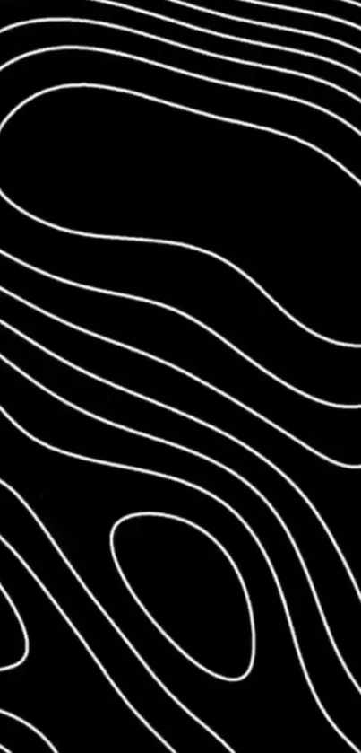 Black and white abstract line art wallpaper with curved patterns.