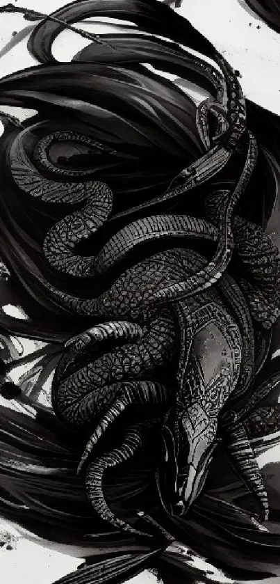 Abstract black serpentine art with a dynamic flow.