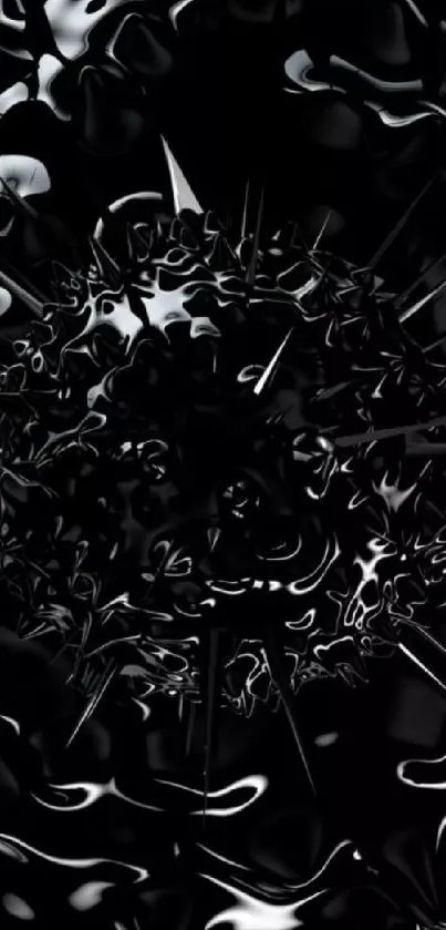 Abstract black wallpaper with spiky liquid design.