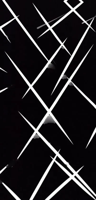 Abstract black and white lines mobile wallpaper with sharp intersecting design.