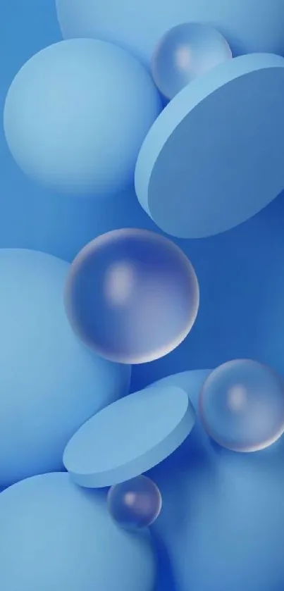 Abstract 3D blue spheres on mobile wallpaper.