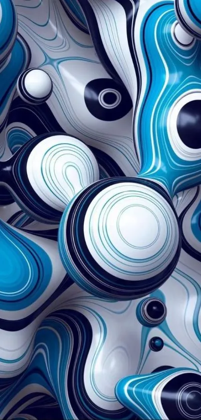 Abstract 3D blue wallpaper with fluid, dynamic shapes.