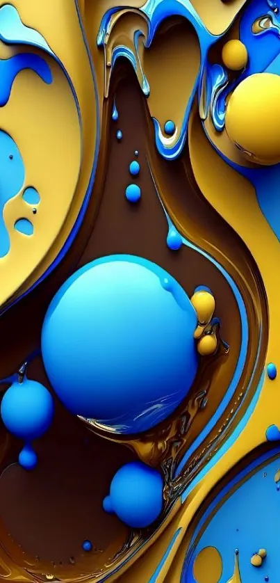 Abstract wallpaper with blue and gold fluid art.