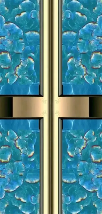 Abstract blue and gold pattern mobile wallpaper.