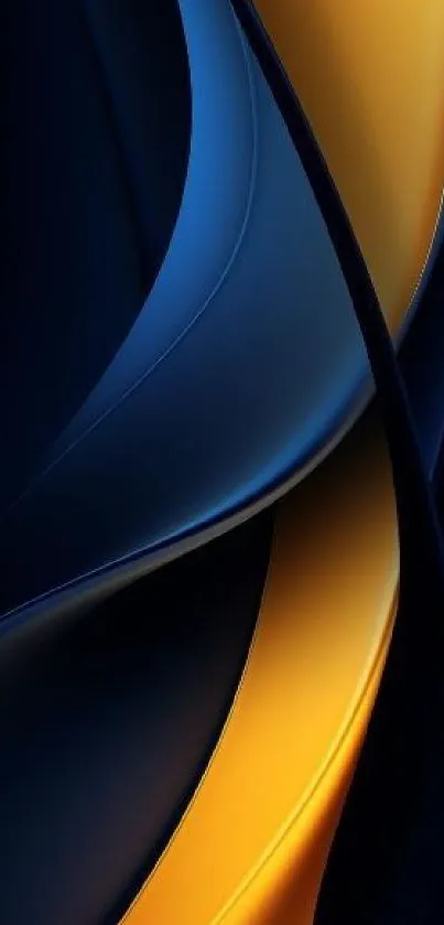 Abstract wallpaper with blue and gold curved design for mobile.