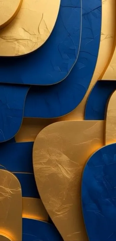 Abstract wallpaper with blue and gold layered textures.