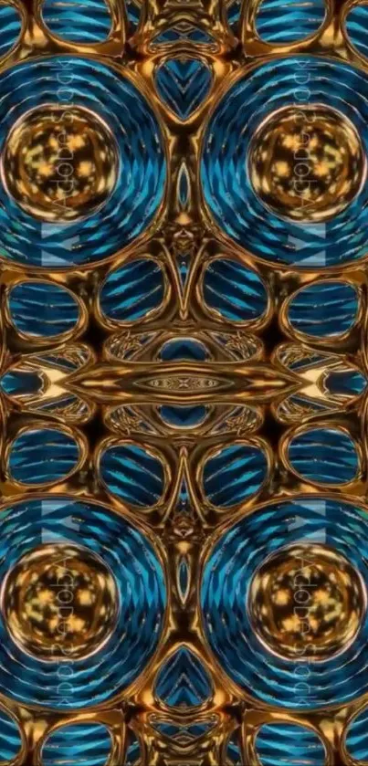 Abstract blue and gold pattern mobile wallpaper.