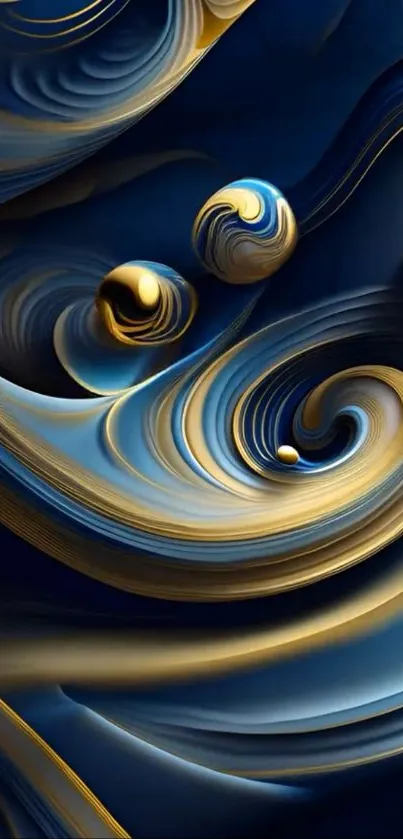 Abstract swirls in blue and gold hues.