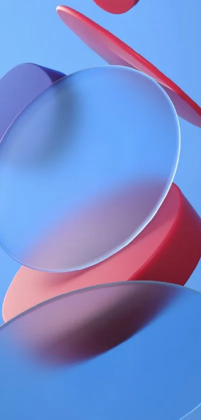 Abstract blue and red mobile wallpaper with circular shapes.